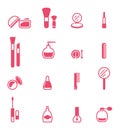 Vector set of flat icons of cosmetics, beauty products and makeup Royalty Free Stock Photo